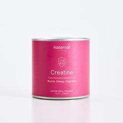 Pink canister labeled 'Naternal' with 'Creatine' on a white background